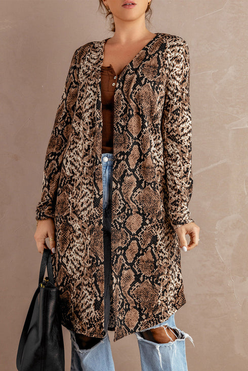 Print Colorblock Long Cardigan